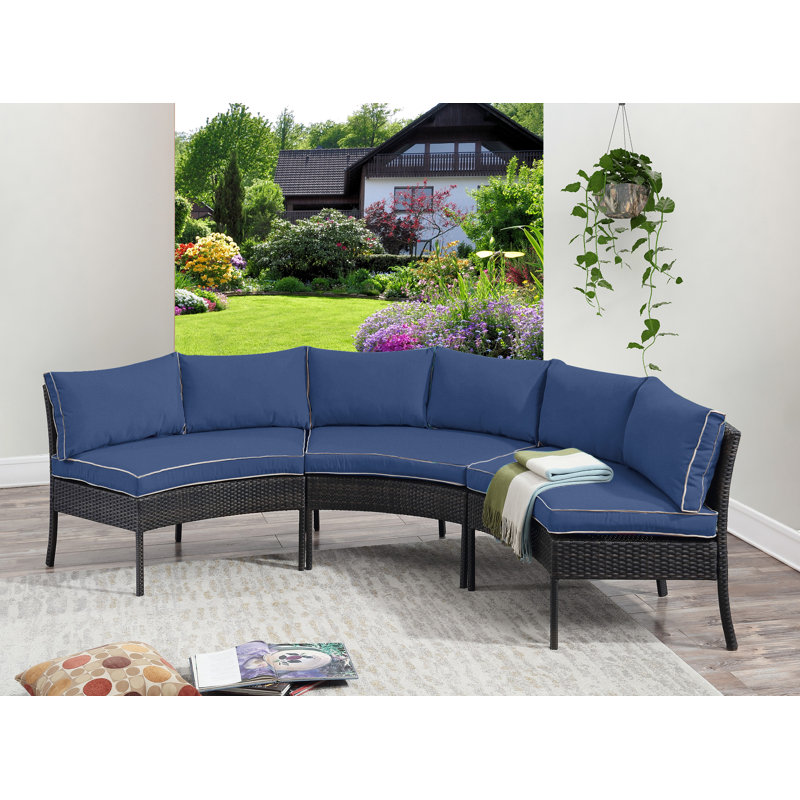 Three Posts™ Lipton 118'' Wide Outdoor Wicker Curved Patio Sectional